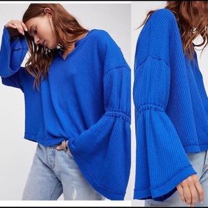 NWOT Free People Dahlia Thermal Top in Cobalt Blue